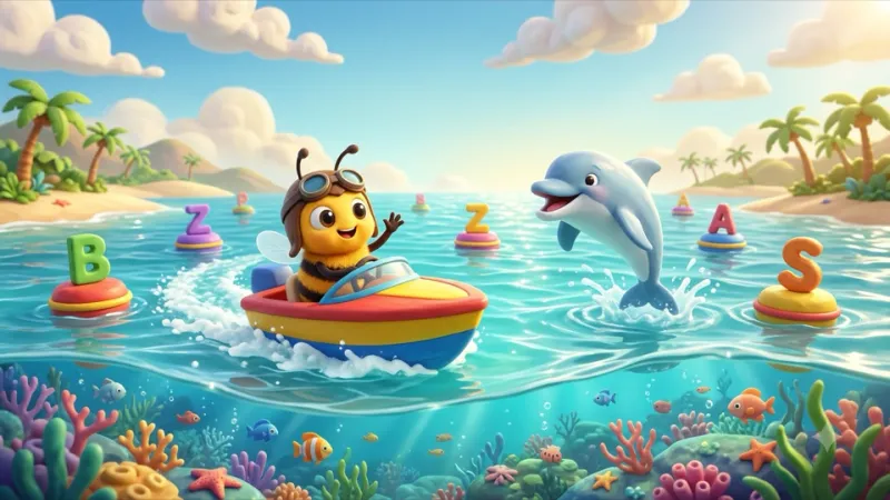 Buzzy in the Ocean world in Buzzy's Spelling Garden