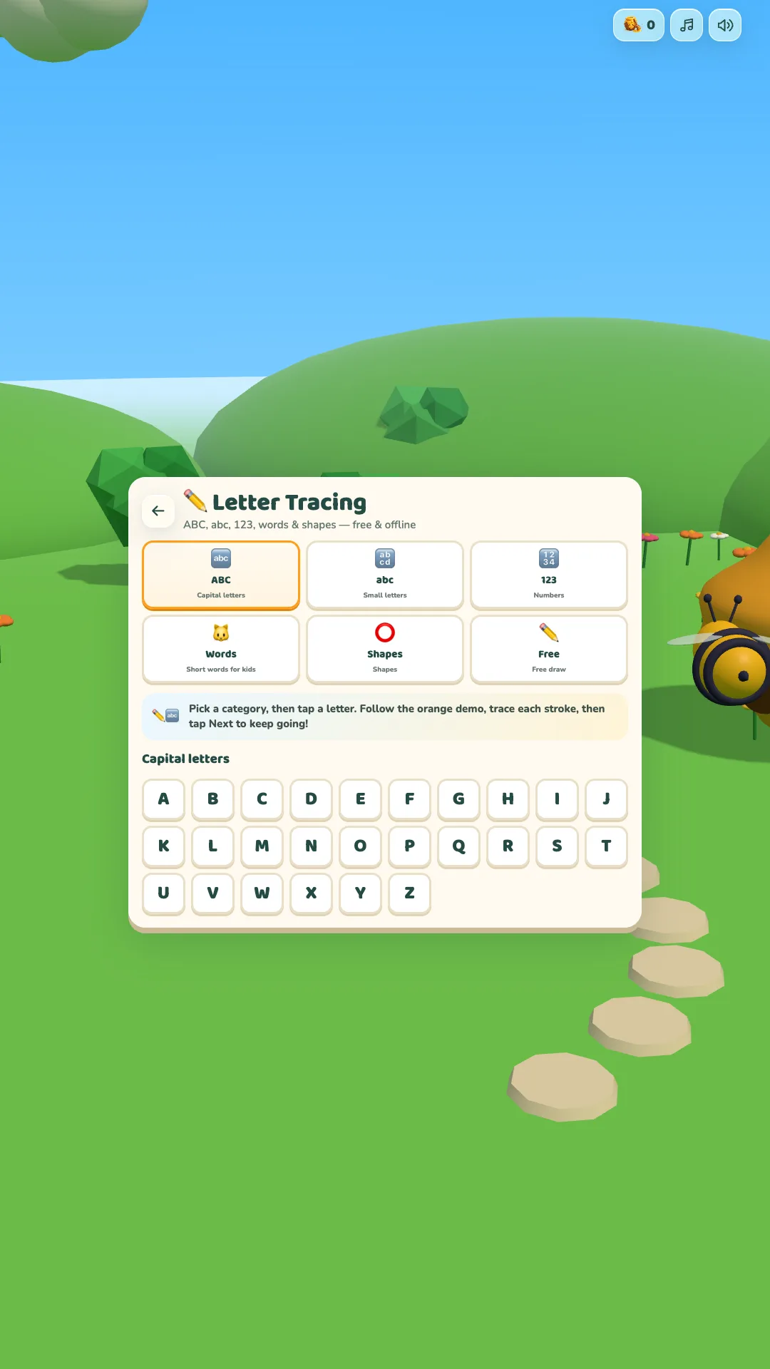 Letter Tracing categories A through Z